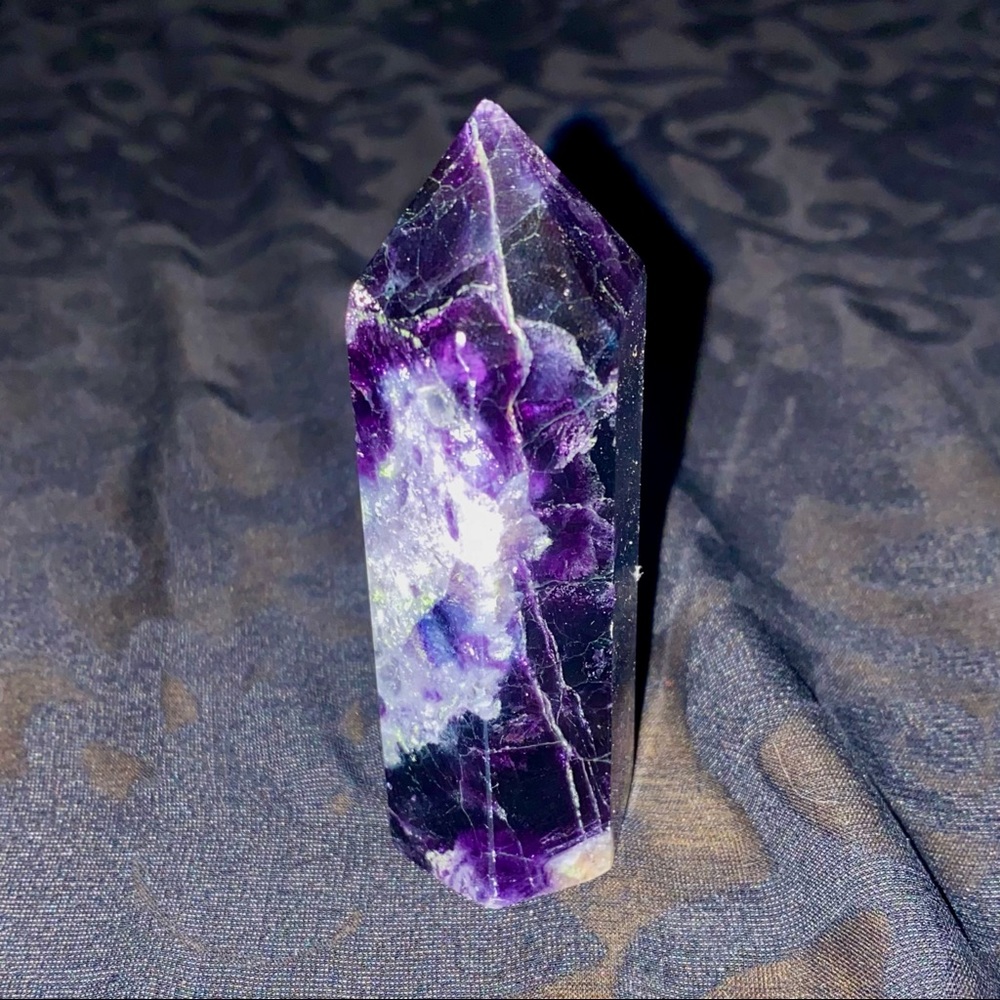 Dark Purple/Rainbow Fluorite Crystal Tower